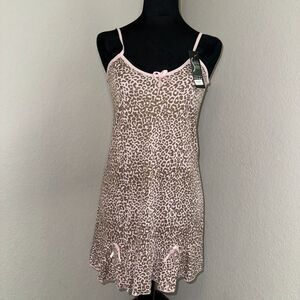 Seda Suave Sleep Dress Women's Medium Pink Leopard Print Bow Slip Lingerie NWT